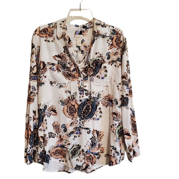 Chico’s Silky Soft Botanical Boho Festival Lace-Up Tunic Size 1 Modal Blend - Picture 2 of 16